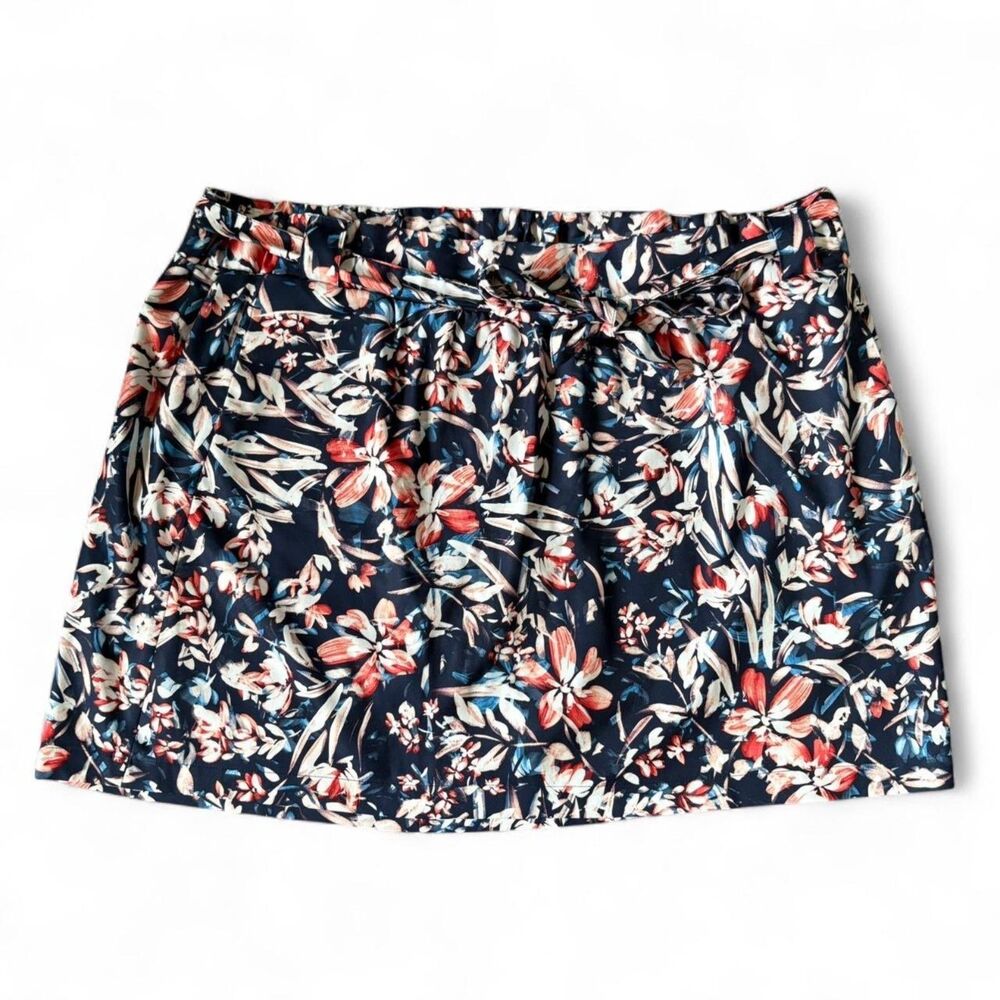 St. John's Bay Active Plus Size Athletic Skort w/ Tie Belt, Blue Floral Print 2X